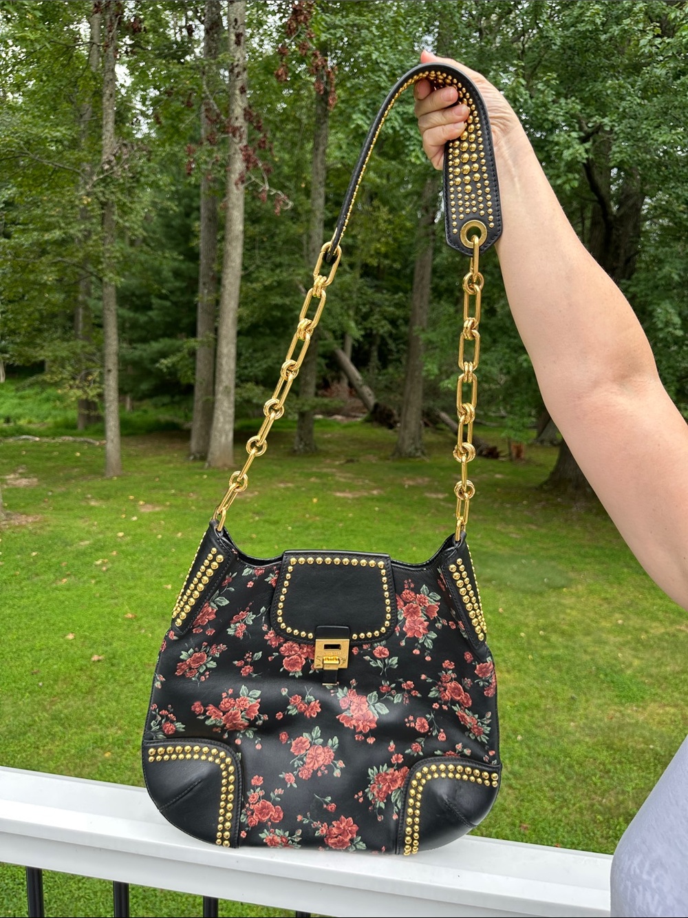 Michael Kors Collection Bancroft Oversized Floral Calf Leather Shoulder Bag - Picture 6 of 16